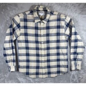 Corridor New York Shirt Mens Large Blue Cream Plaid Textured Cotton Casual